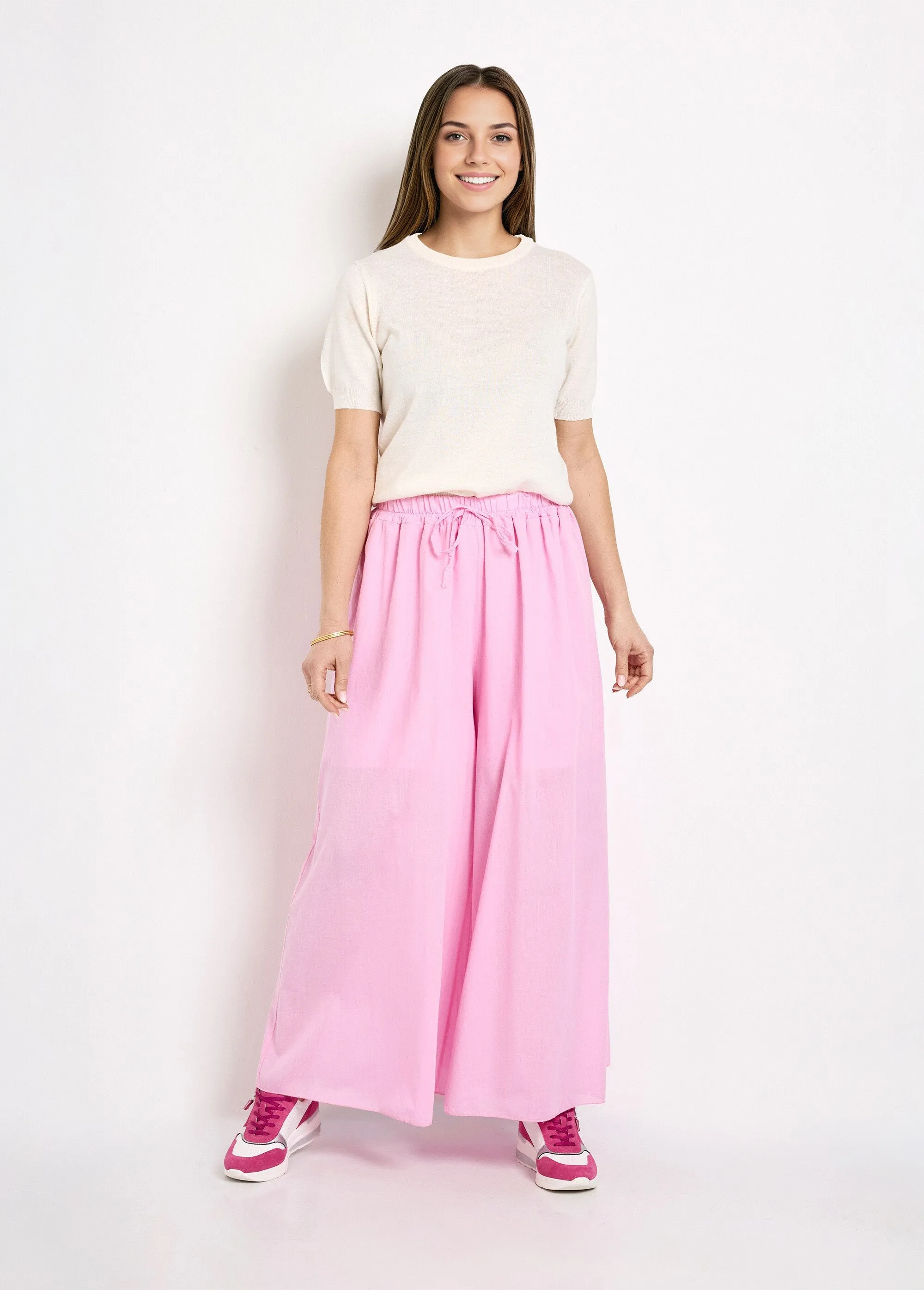 Wide cotton pants with elasticated waist