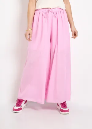 Wide cotton pants with elasticated waist