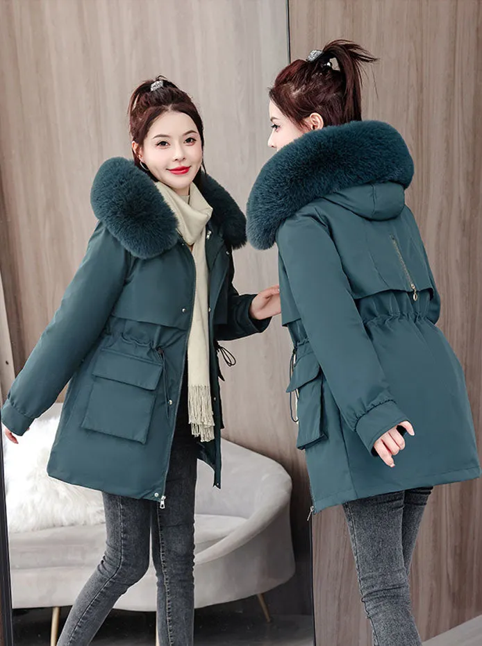Windproof and Stain-Resistant Hip-Length Parka for Women