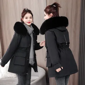 Windproof and Stain-Resistant Hip-Length Parka for Women