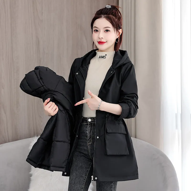Windproof and Stain-Resistant Hip-Length Parka for Women