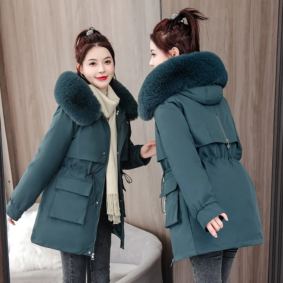 Windproof and Stain-Resistant Hip-Length Parka for Women