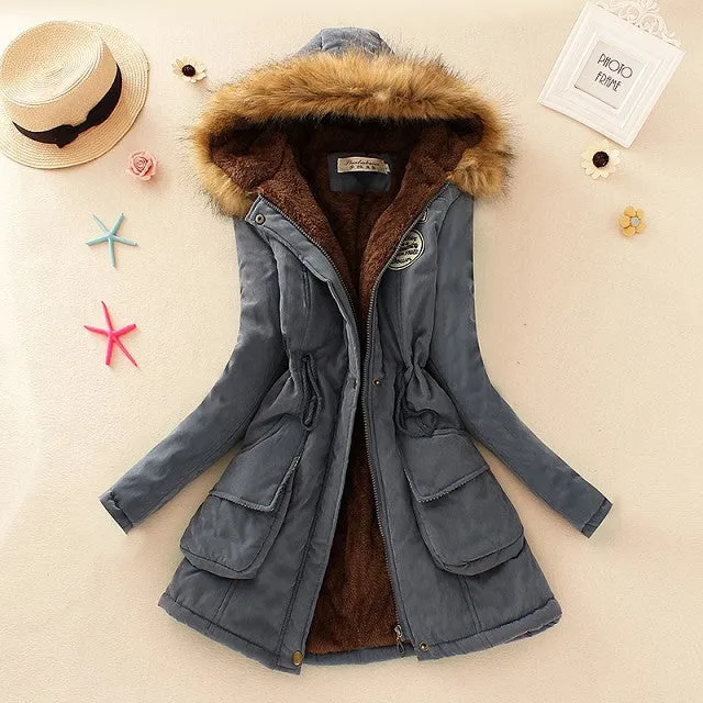 Winter Women Coat Parka Casual Outwear Military Hooded Coat Woman Clothes Fur Coats manteau femme Winter Jacket Women MA354