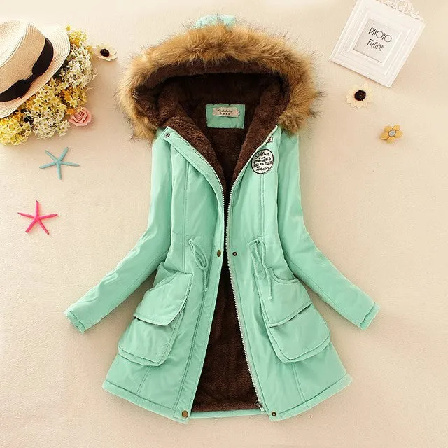 Winter Women Coat Parka Casual Outwear Military Hooded Coat Woman Clothes Fur Coats manteau femme Winter Jacket Women MA354