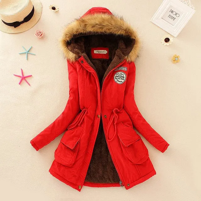 Winter Women Coat Parka Casual Outwear Military Hooded Coat Woman Clothes Fur Coats manteau femme Winter Jacket Women MA354
