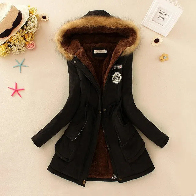 Winter Women Coat Parka Casual Outwear Military Hooded Coat Woman Clothes Fur Coats manteau femme Winter Jacket Women MA354