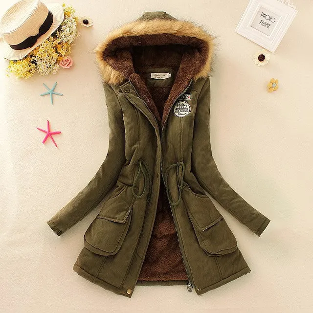 Winter Women Coat Parka Casual Outwear Military Hooded Coat Woman Clothes Fur Coats manteau femme Winter Jacket Women MA354