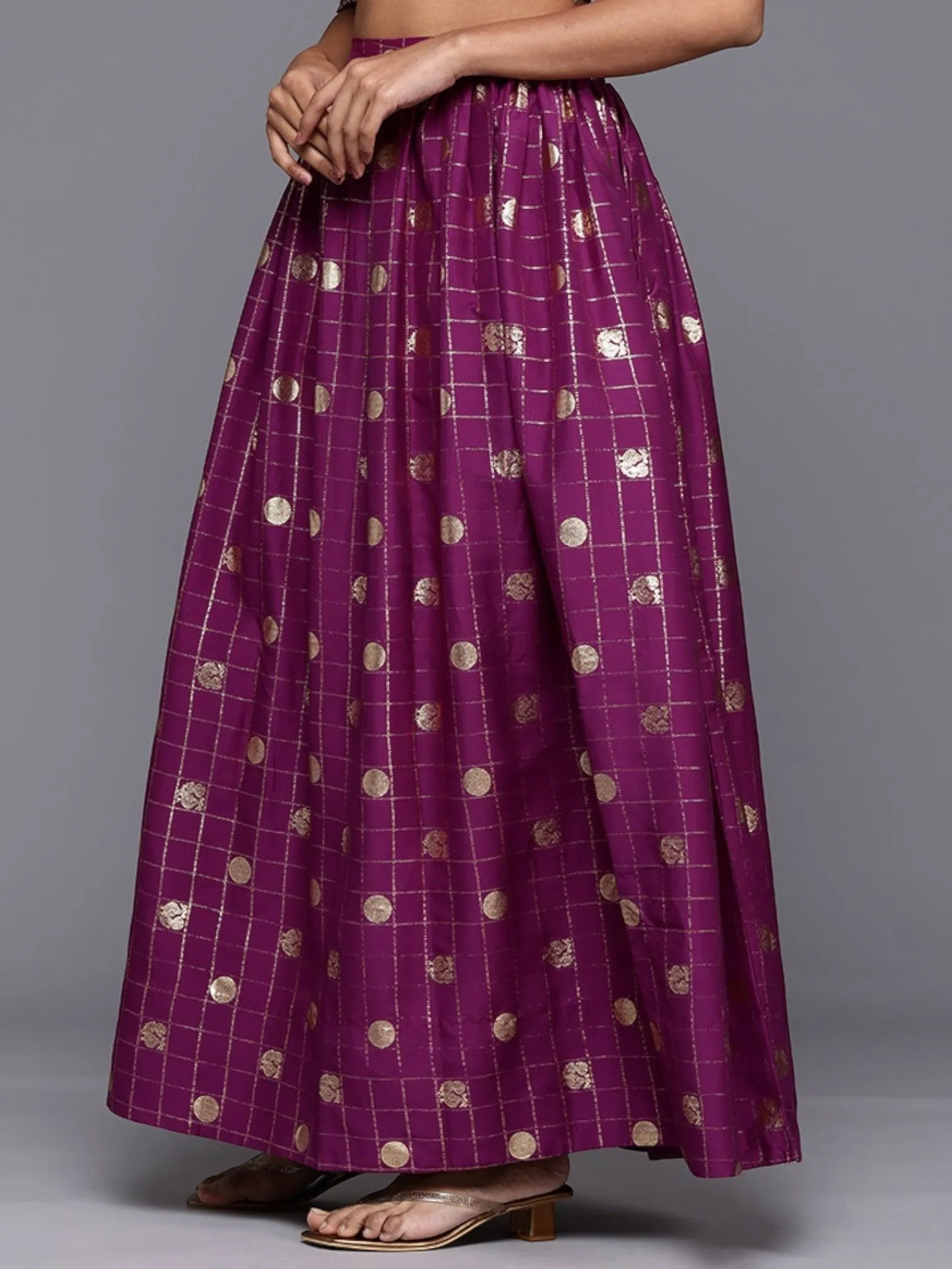 Women Checked A-Line Maxi Skirt-AHSKCNFP-15039
