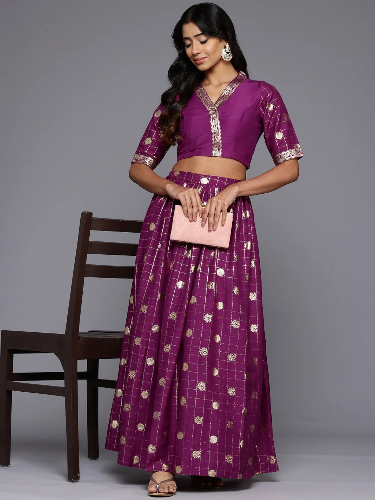 Women Checked A-Line Maxi Skirt-AHSKCNFP-15039