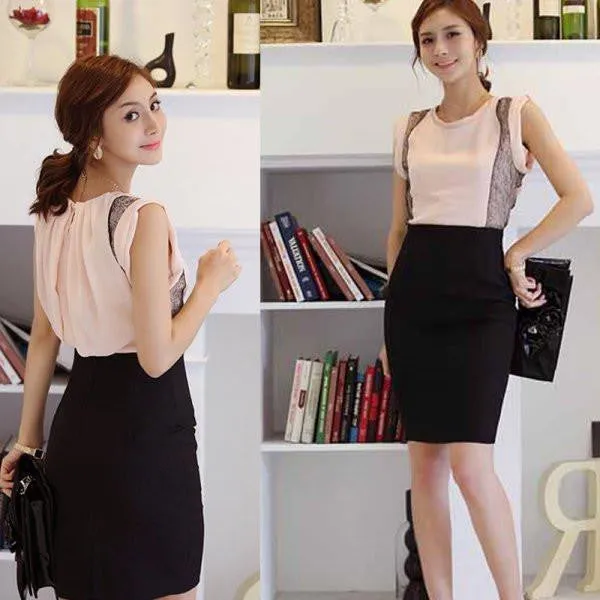 Women High Waist Fit Knee Length Straight Solid Stretch Business Pencil Skirt