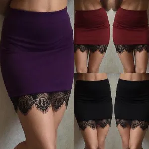 Women Lace Plain Seamless Tight Bodycon Mini Skirt Short Pencil woman skirts S-2XL