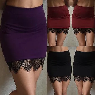 Women Lace Plain Seamless Tight Bodycon Mini Skirt Short Pencil woman skirts S-2XL