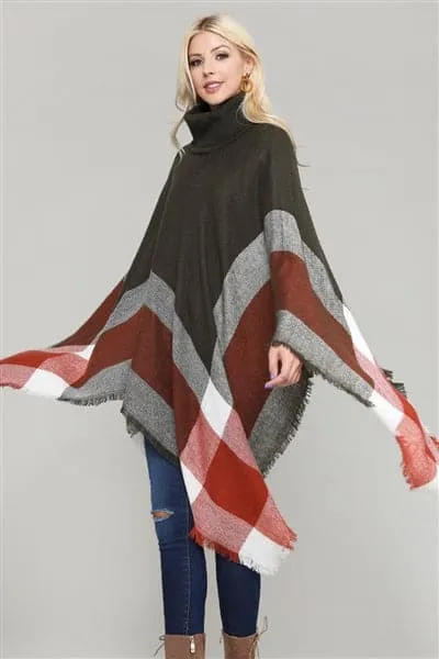 Women Pull Over Color-Blocked Poncho Olive - Pack of 6