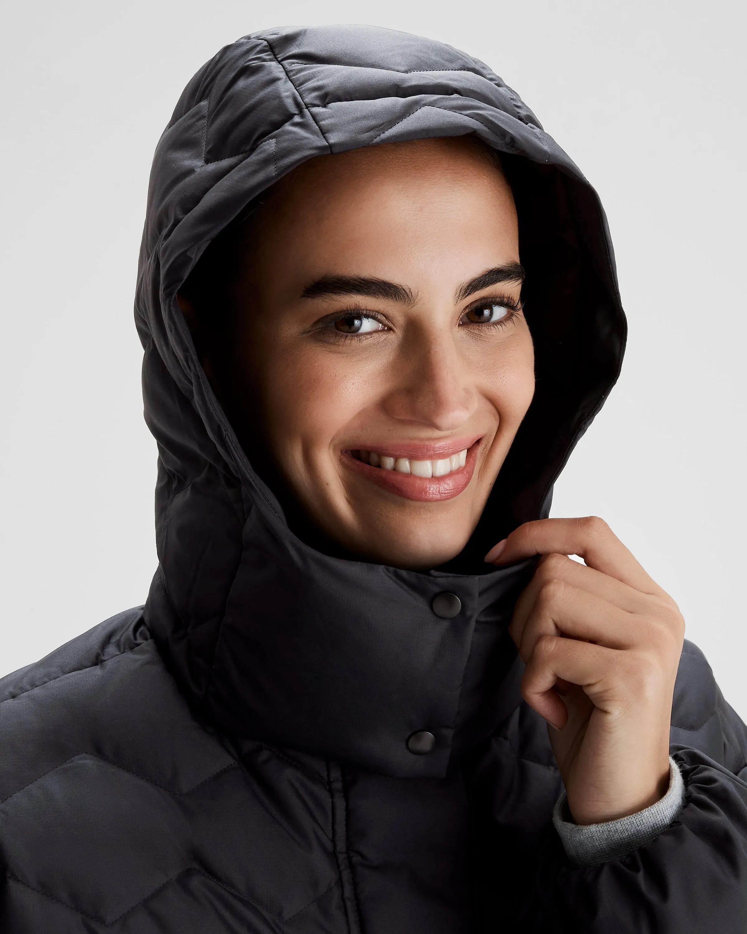 Women's Any Time Down Hooded Parka - Black Stingray