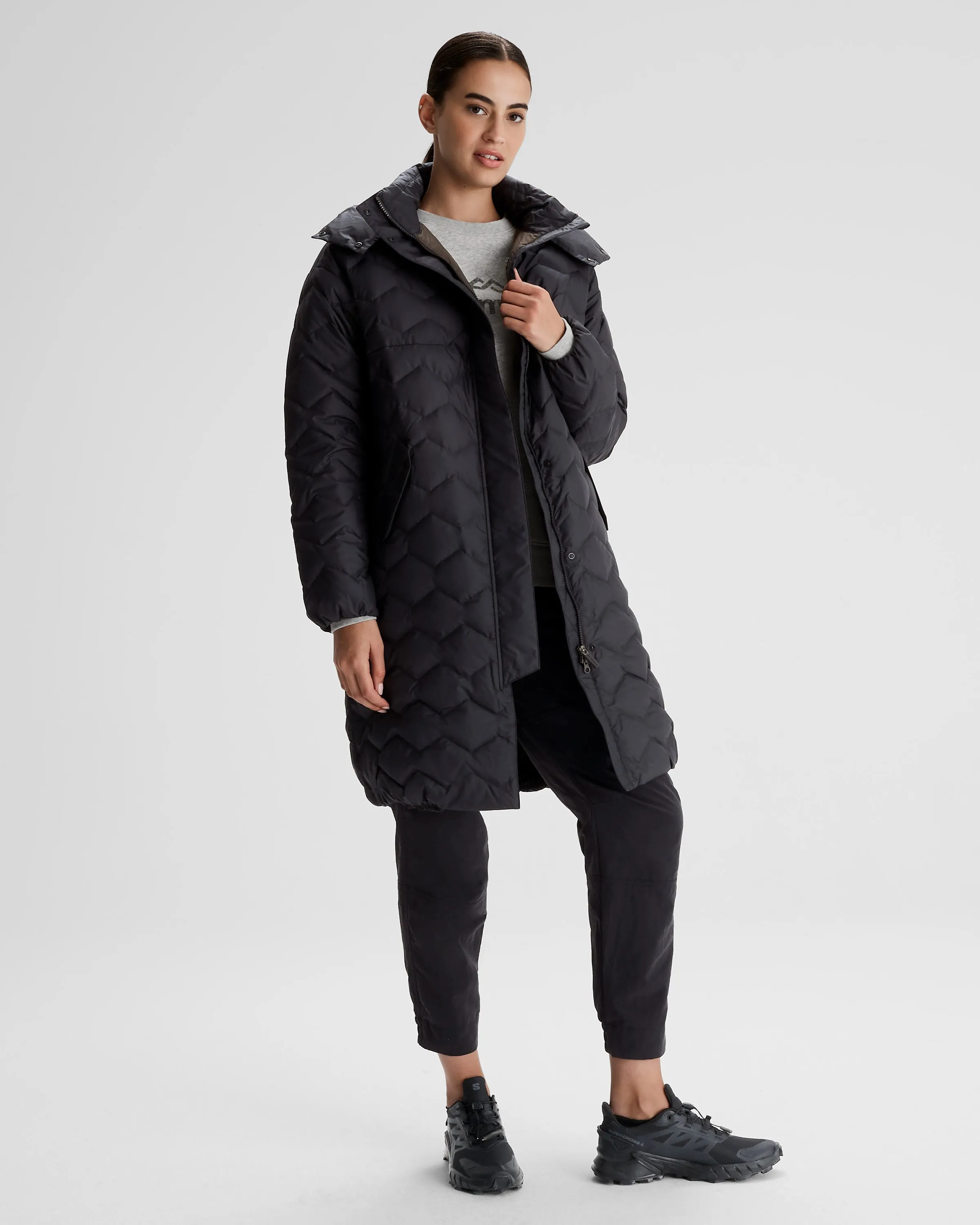 Women's Any Time Down Hooded Parka - Black Stingray