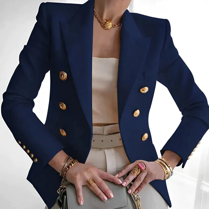 Women’s Blazer – Tailored Fit – Double-Breasted – Gold Button Detail – Structured Elegance