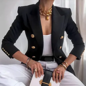 Women’s Blazer – Tailored Fit – Double-Breasted – Gold Button Detail – Structured Elegance