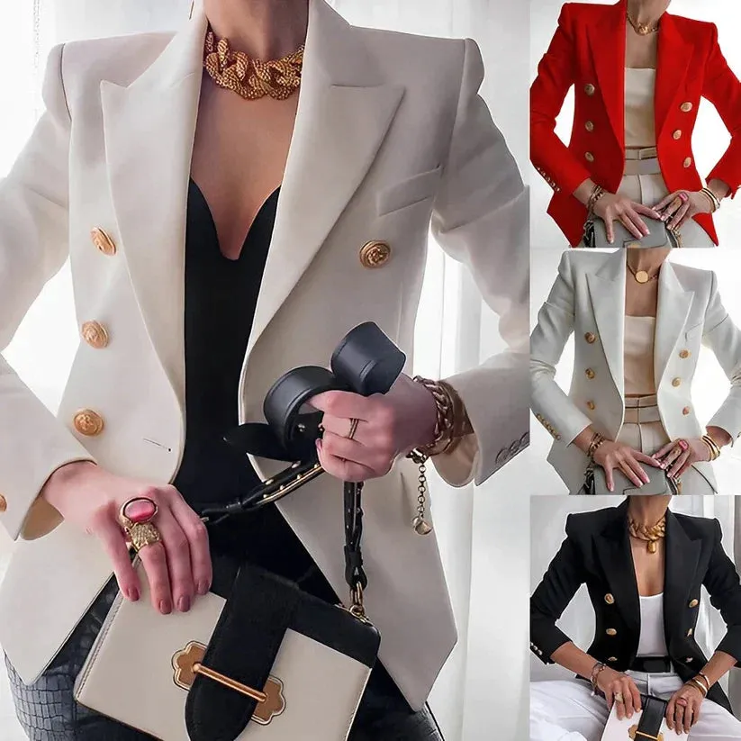 Women’s Blazer – Tailored Fit – Double-Breasted – Gold Button Detail – Structured Elegance