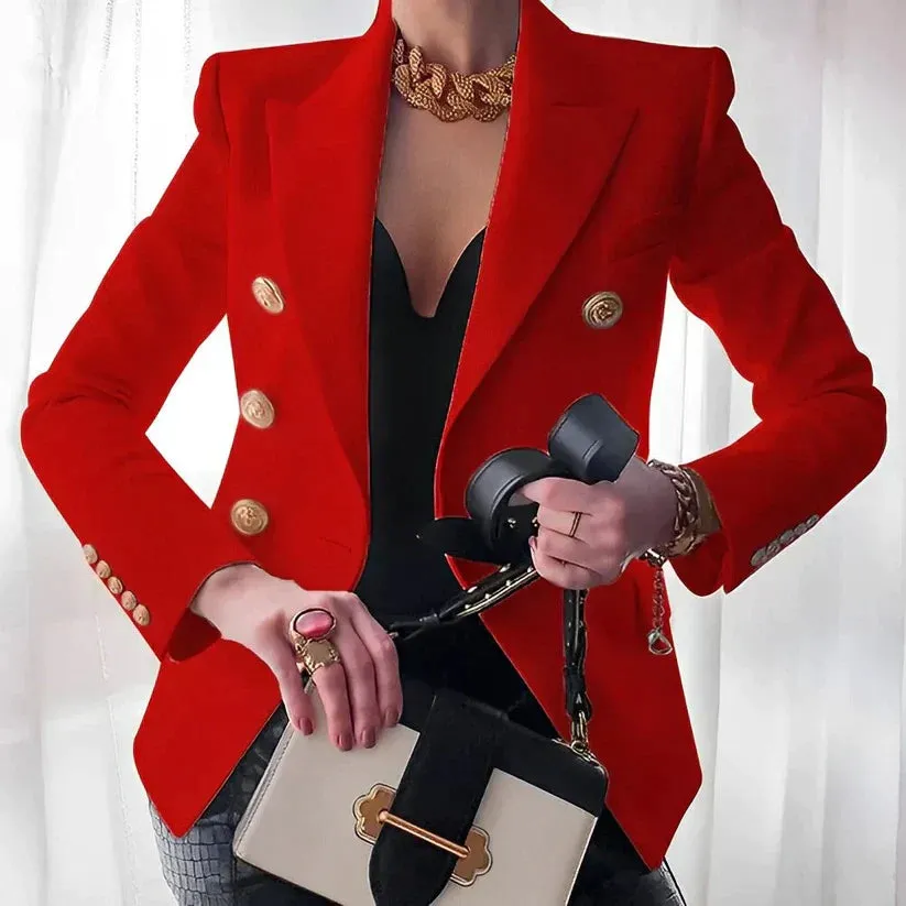Women’s Blazer – Tailored Fit – Double-Breasted – Gold Button Detail – Structured Elegance