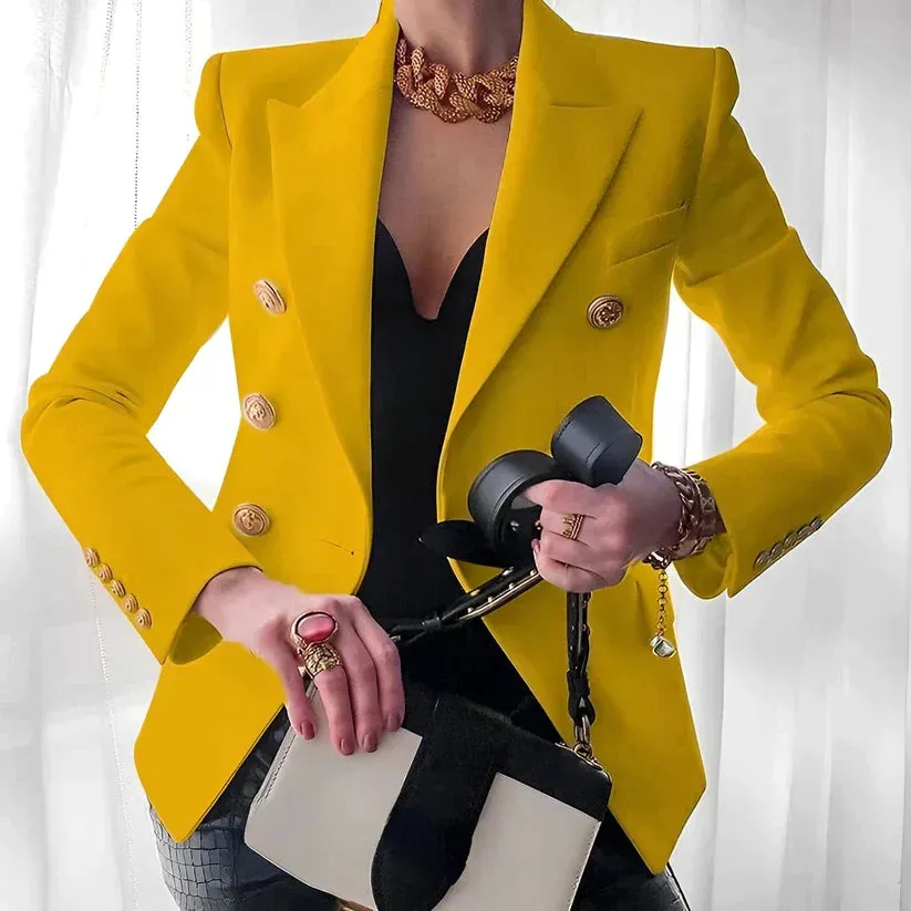 Women’s Blazer – Tailored Fit – Double-Breasted – Gold Button Detail – Structured Elegance