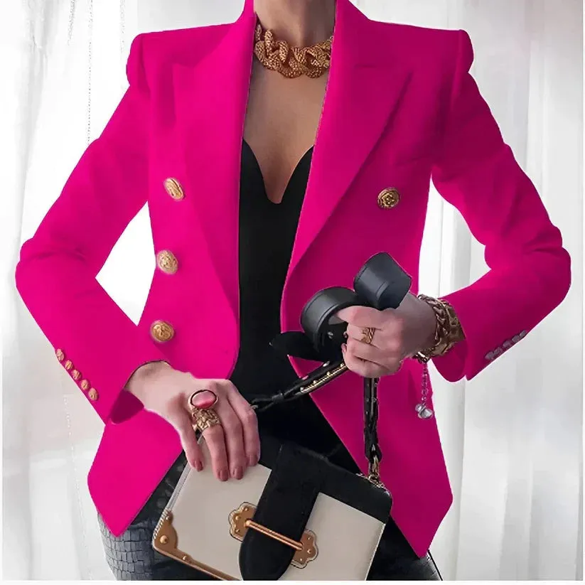 Women’s Blazer – Tailored Fit – Double-Breasted – Gold Button Detail – Structured Elegance