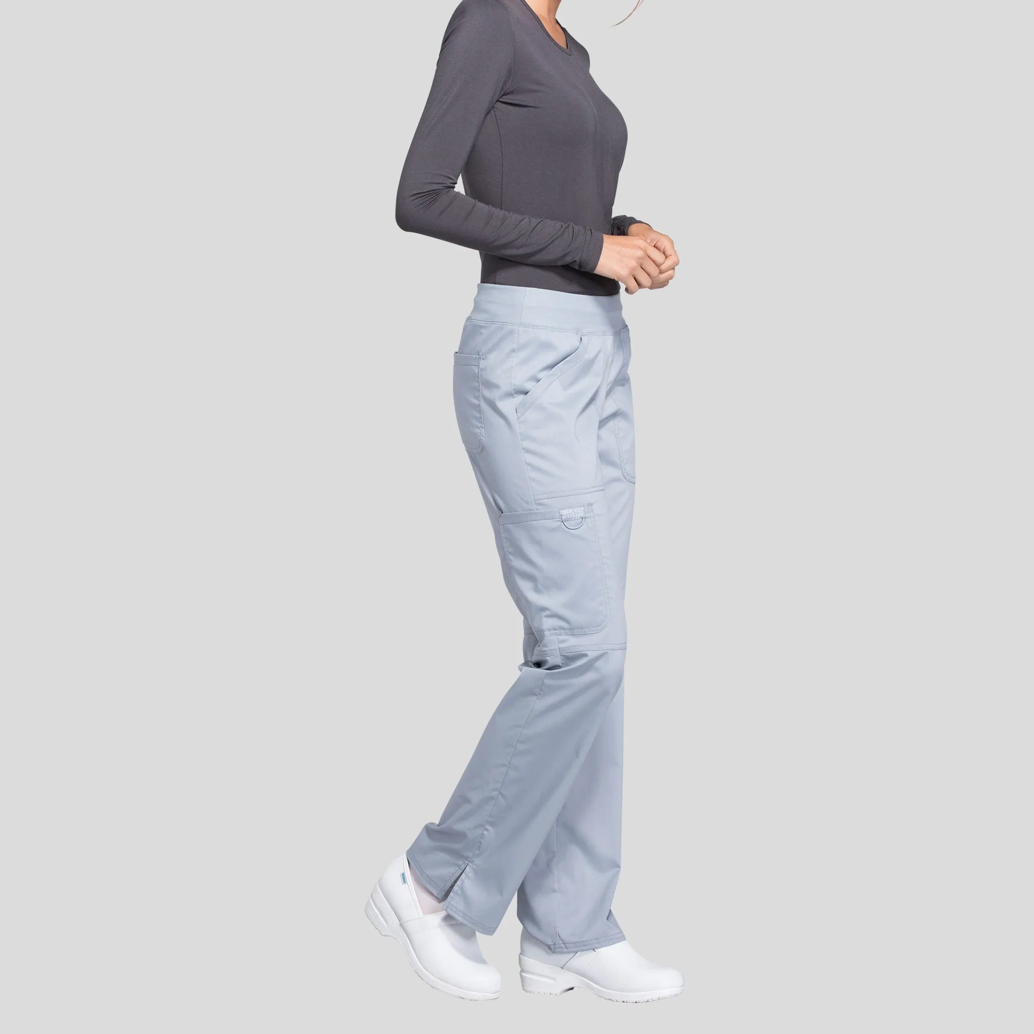 Women's Elastic Waistband Cargo Pull-On Scrub Pant | Grey