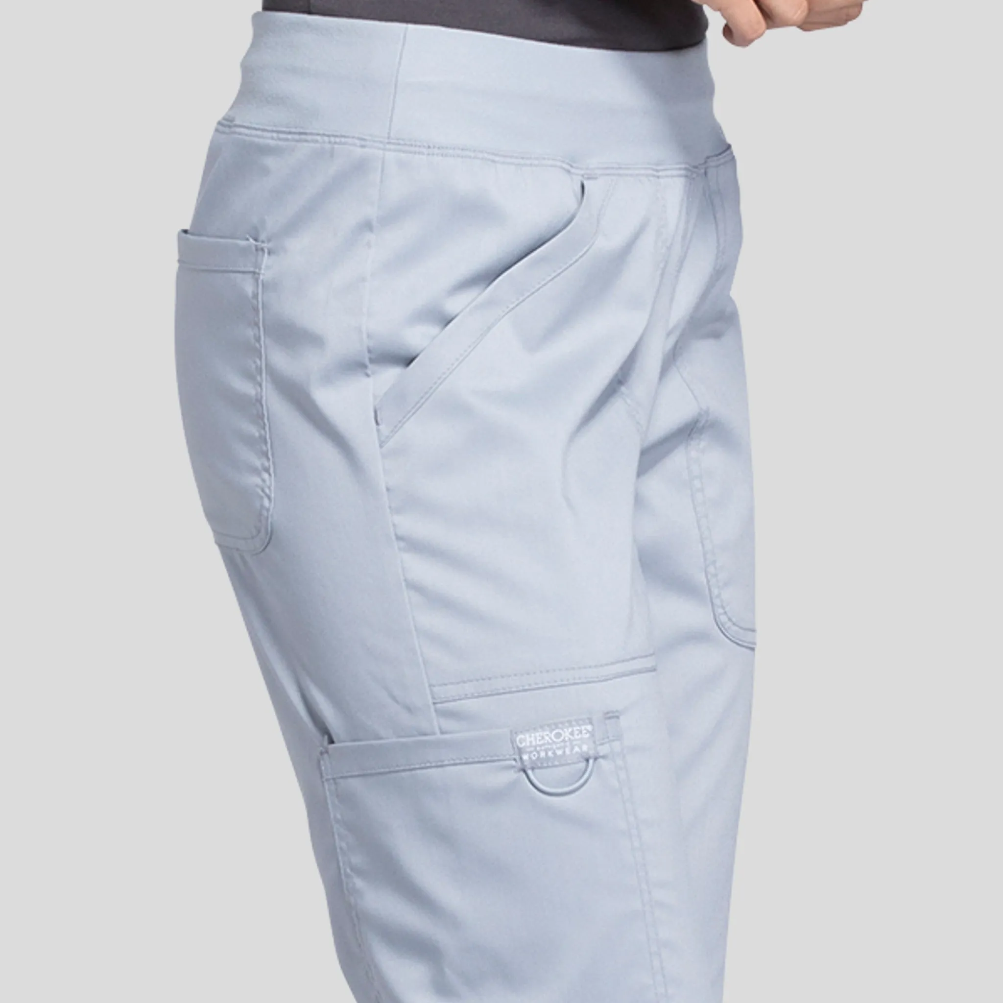 Women's Elastic Waistband Cargo Pull-On Scrub Pant | Grey