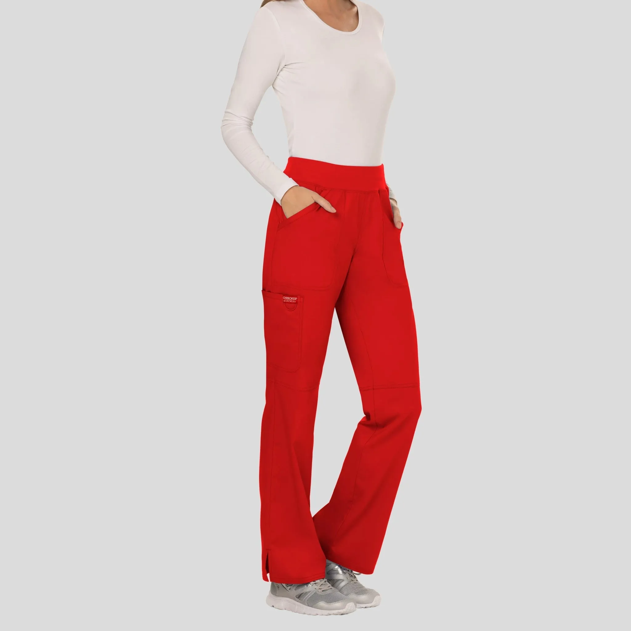Women's Elastic Waistband Cargo Pull-On Scrub Pant | Red
