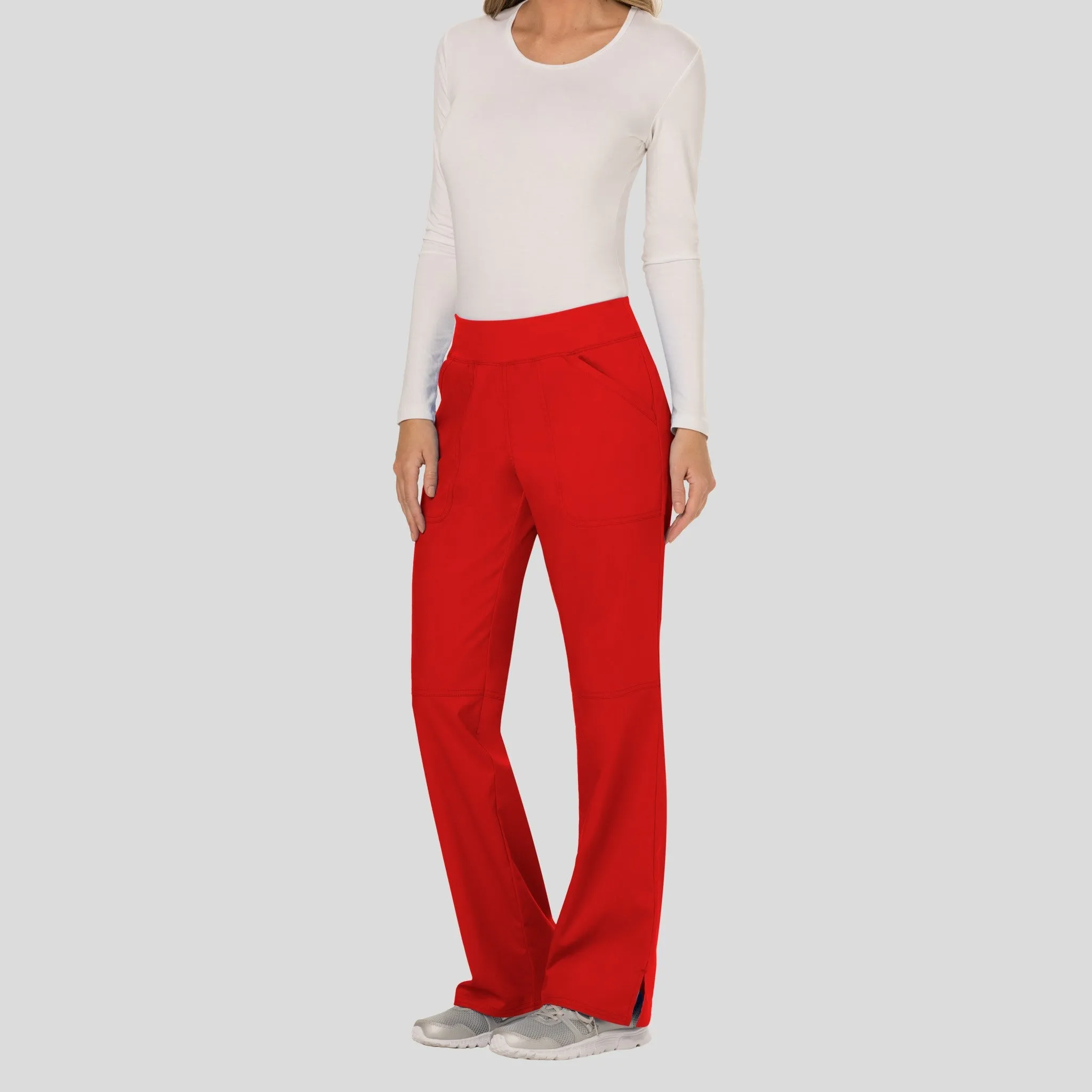 Women's Elastic Waistband Cargo Pull-On Scrub Pant | Red