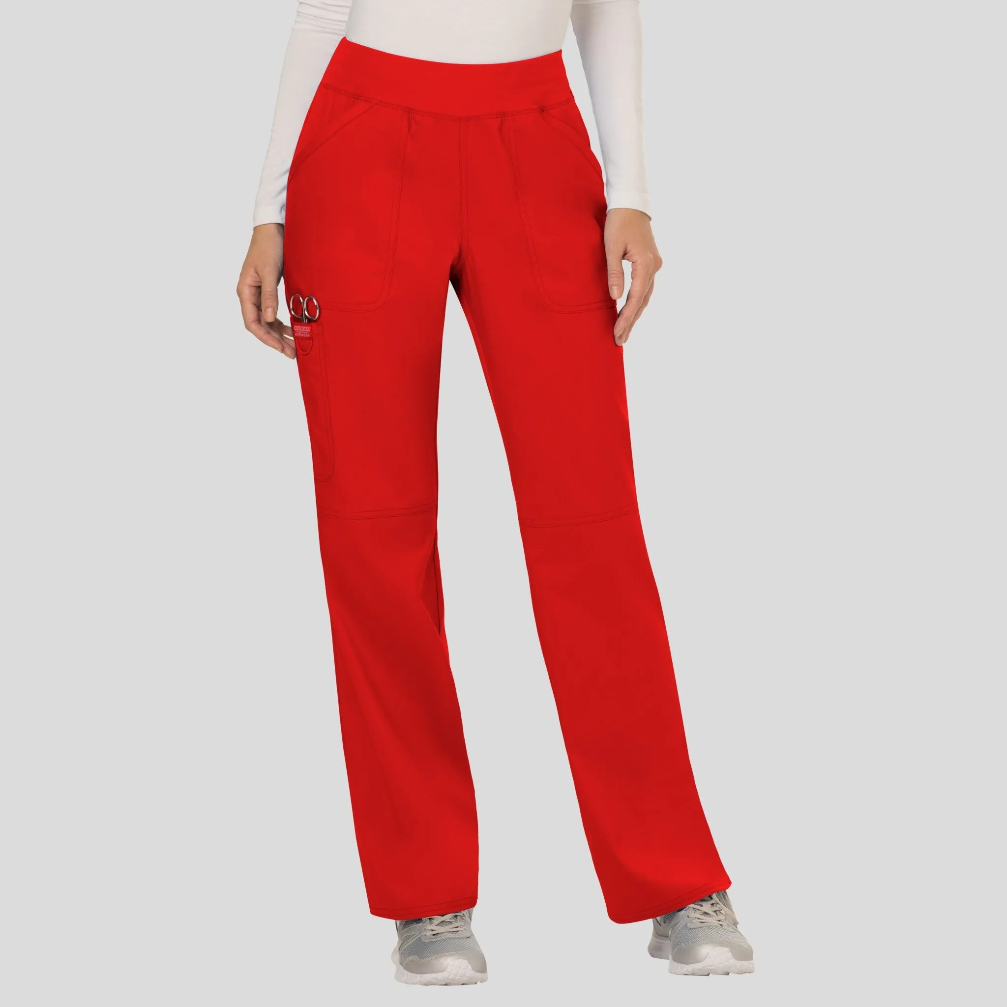 Women's Elastic Waistband Cargo Pull-On Scrub Pant | Red