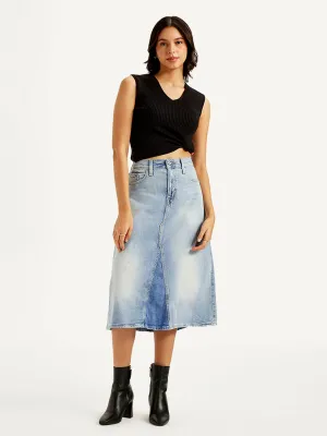 Women's High Rise Blue A-Line Skirt