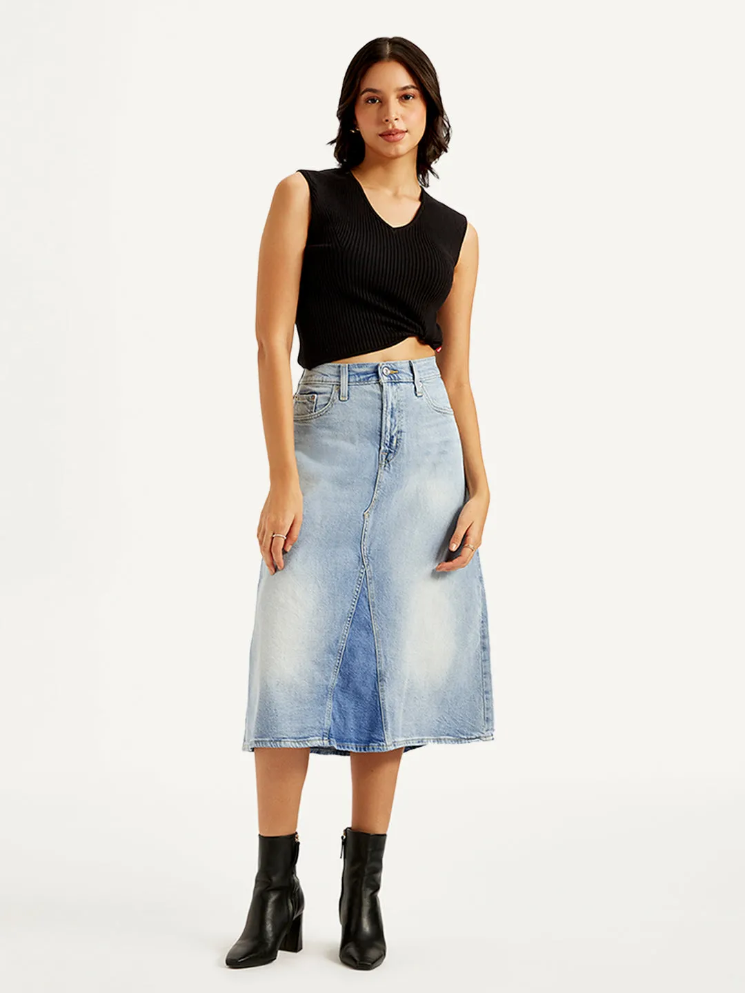 Women's High Rise Blue A-Line Skirt