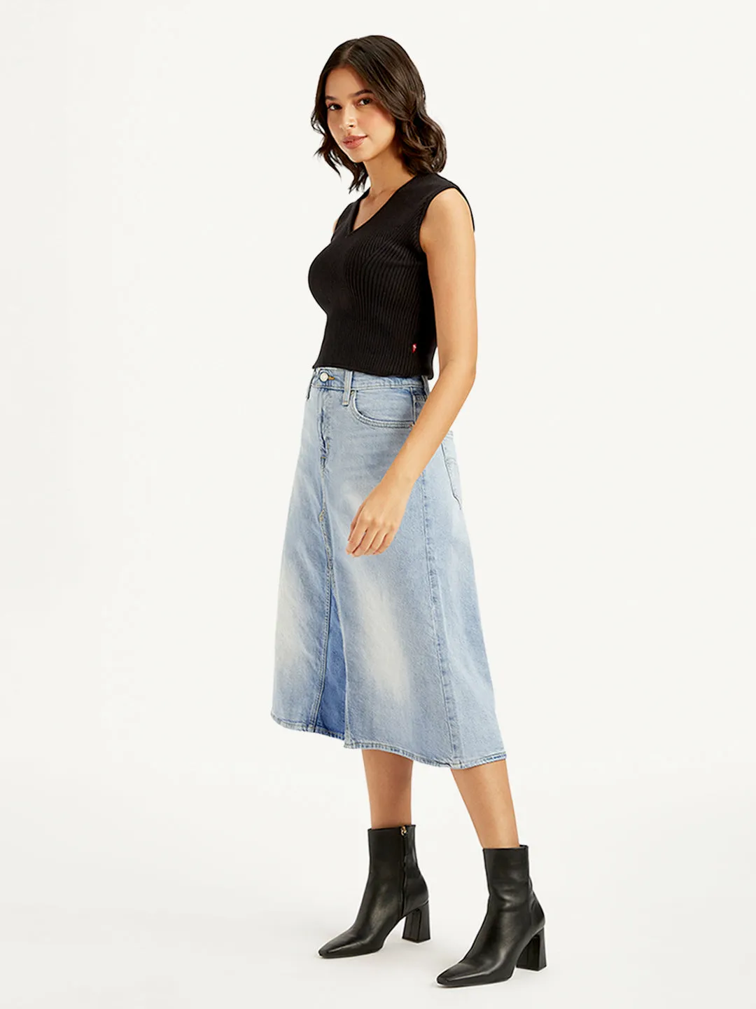 Women's High Rise Blue A-Line Skirt
