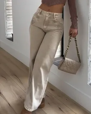 Women's High Waist Slim Casual Wide Leg Pants