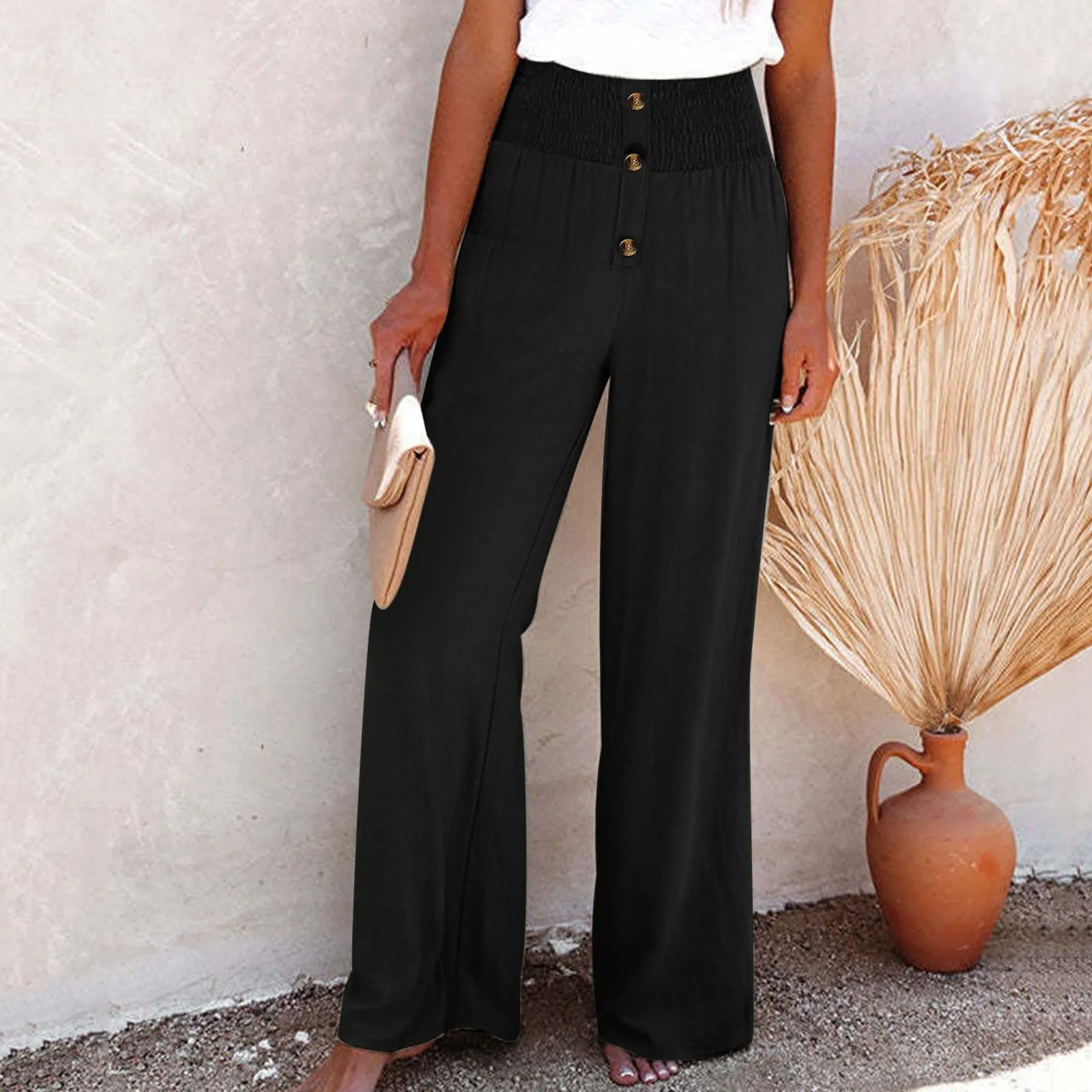 Women's Linen Wide Leg Trousers