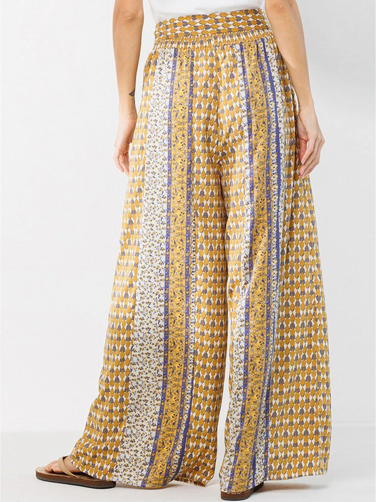 WOMEN'S MULTI PRINT SELF TIE PALAZZO PANTS