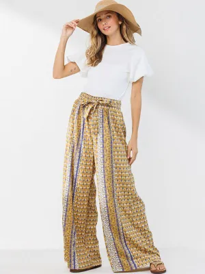 WOMEN'S MULTI PRINT SELF TIE PALAZZO PANTS