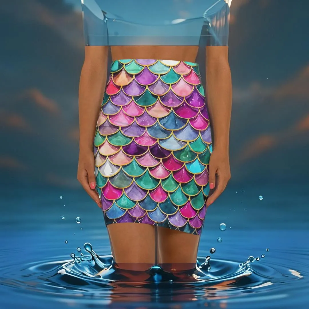 Women's Pencil Skirt - Color Me Mermaid