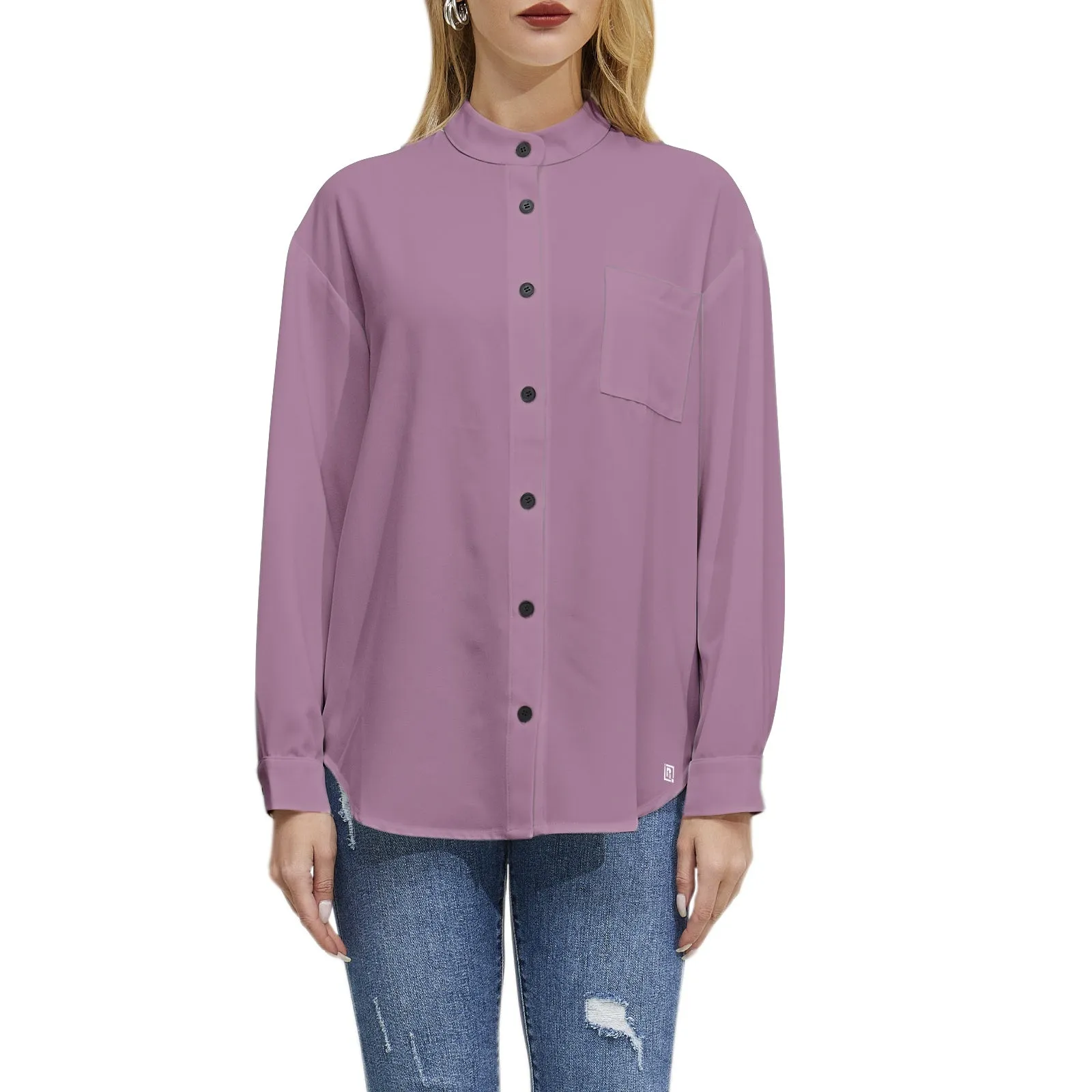 Women's Solid Mauve Button-Up Shirt – Chic & Elegant