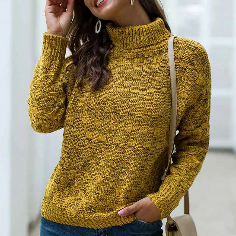 Womens Turtleneck Sweaters Long Sleeve Pullover Cable Knit Sweaters Soft Jumper K373
