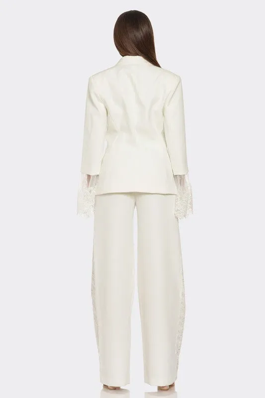 Women's White Lacy Sleeves Majesty Pants Set