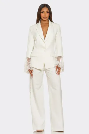 Women's White Lacy Sleeves Majesty Pants Set