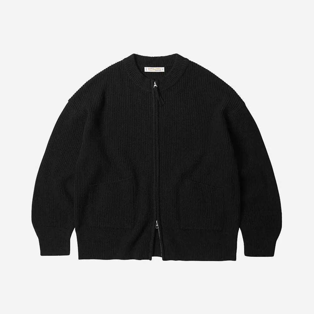 WOOL DECK ZIPUP CARDIGAN - BLACK