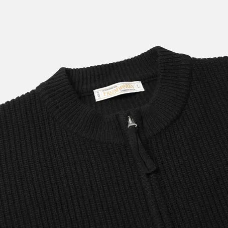 WOOL DECK ZIPUP CARDIGAN - BLACK