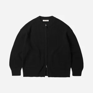 WOOL DECK ZIPUP CARDIGAN - BLACK
