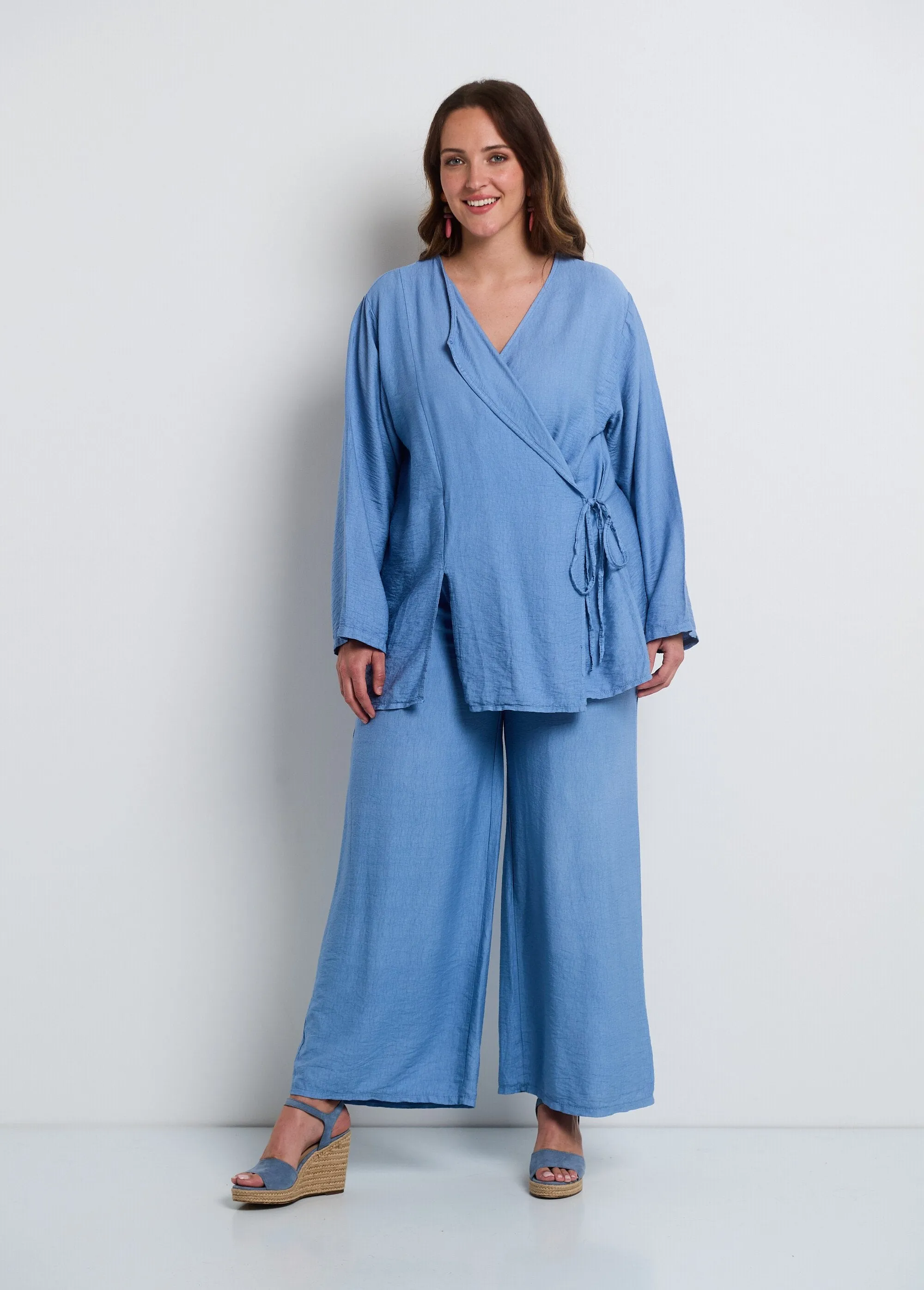 Wrap top and wide leg pants set