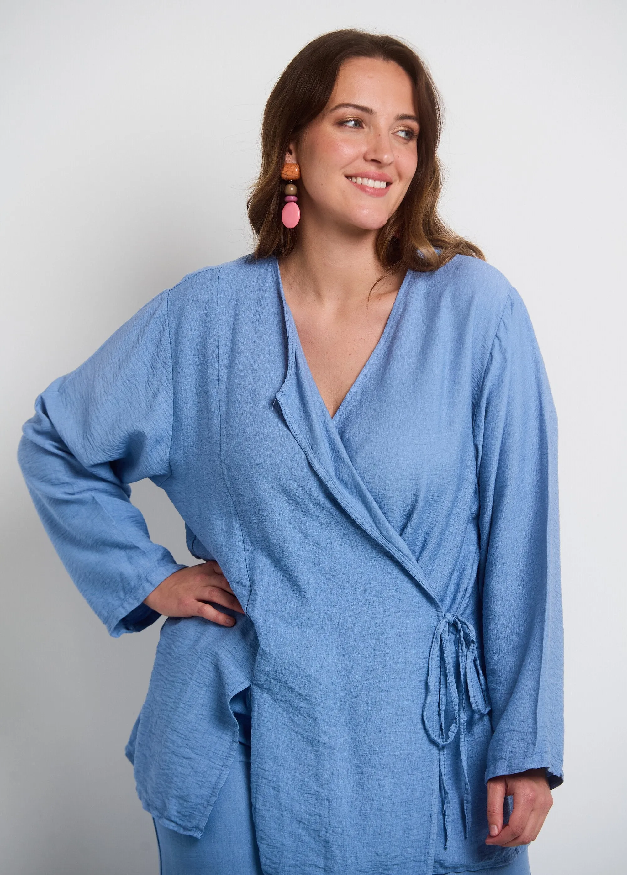 Wrap top and wide leg pants set