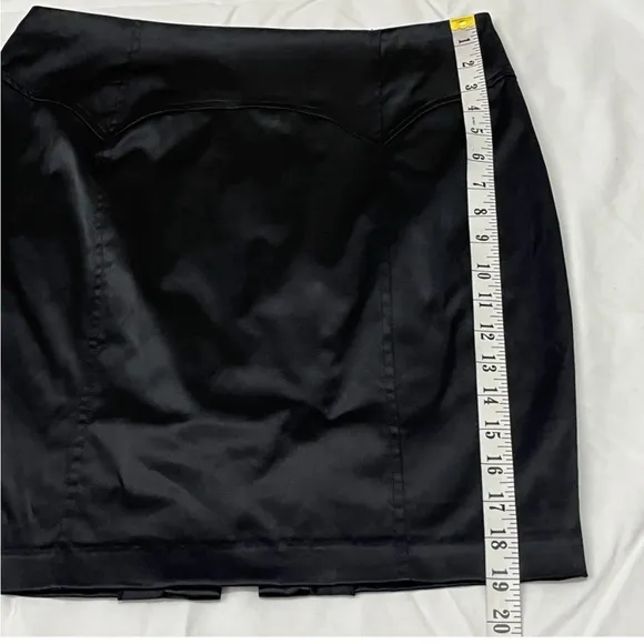 Y2K 2B Bebe Satin Ruffle Bustle Pencil Mini Skirt Black Small Vintage 2000s