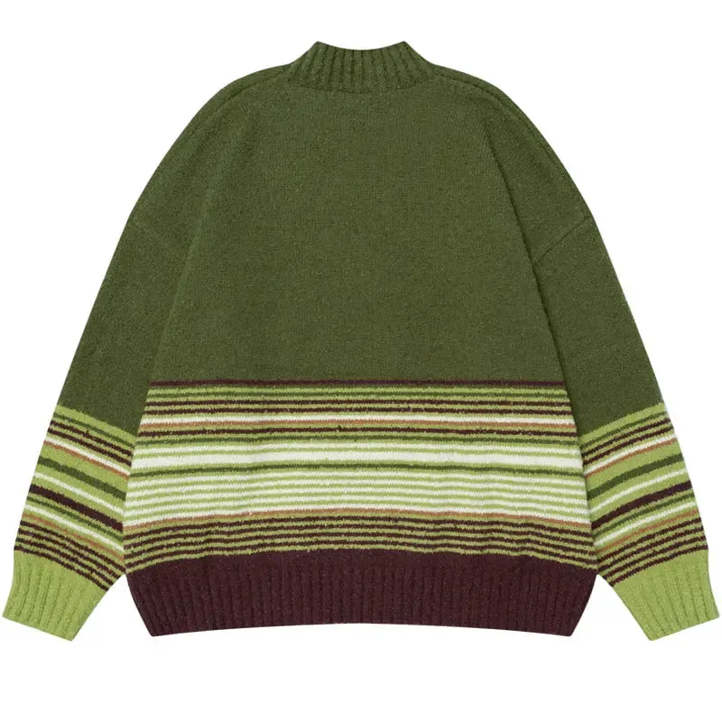 Y2K Knitted Stripe Patchwork Turtleneck Sweater