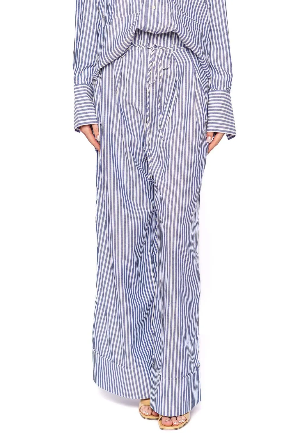 Yasmine Striped Chambray Belted Pant